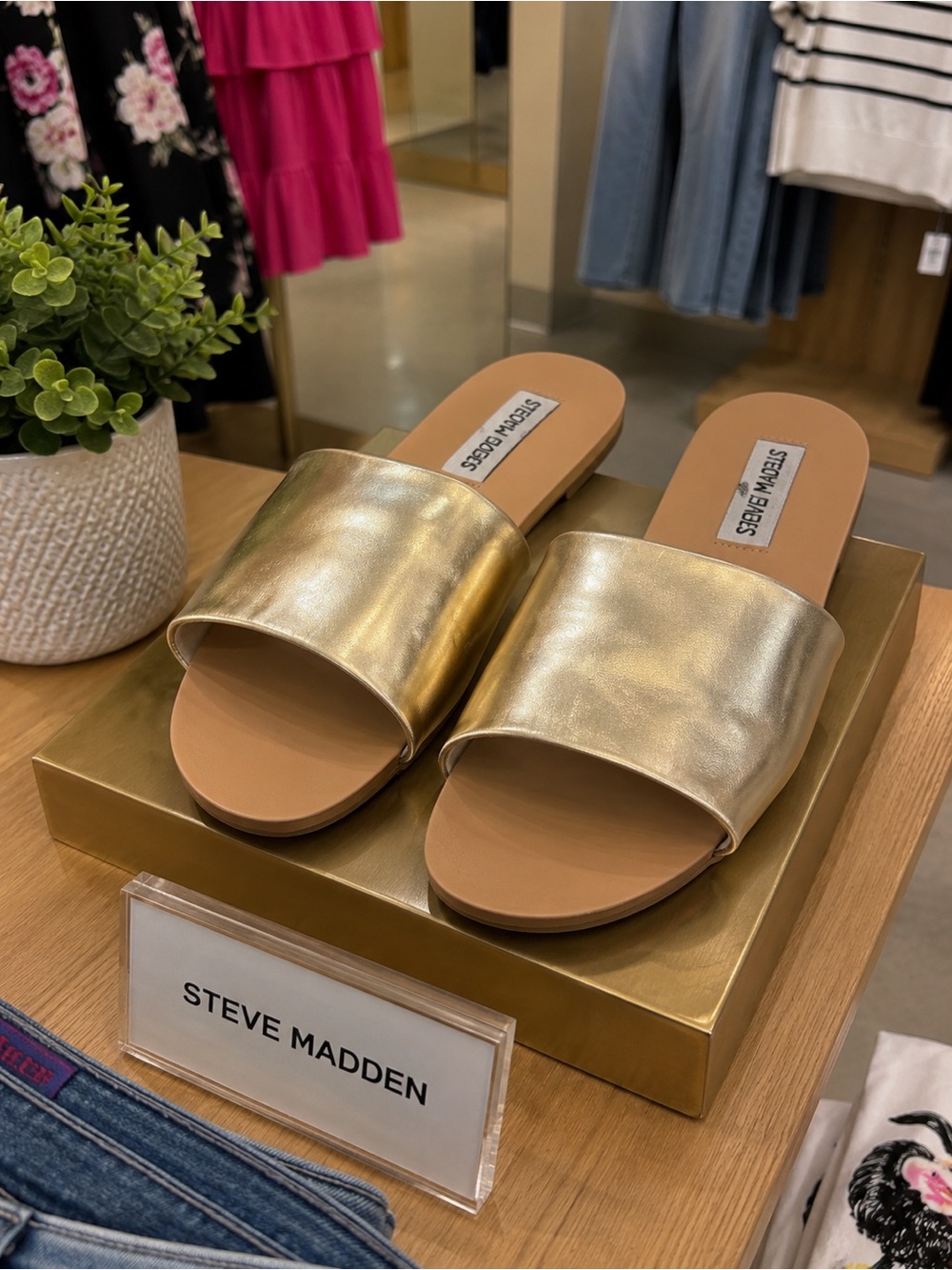 Steve Madden Metallic Gold Wide-Band Slide Sandals